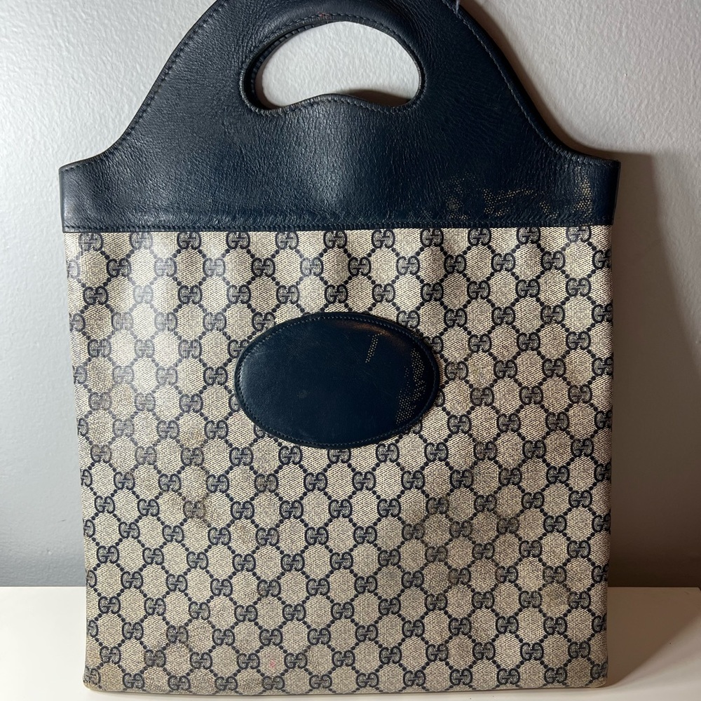 Authentic Vintage Gucci GG Blue Monogram Handbag